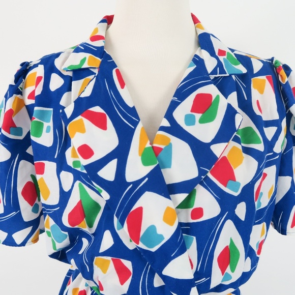 Vintage Funky AbstraBlue White Mermaid Dress S M - Picture 3 of 8